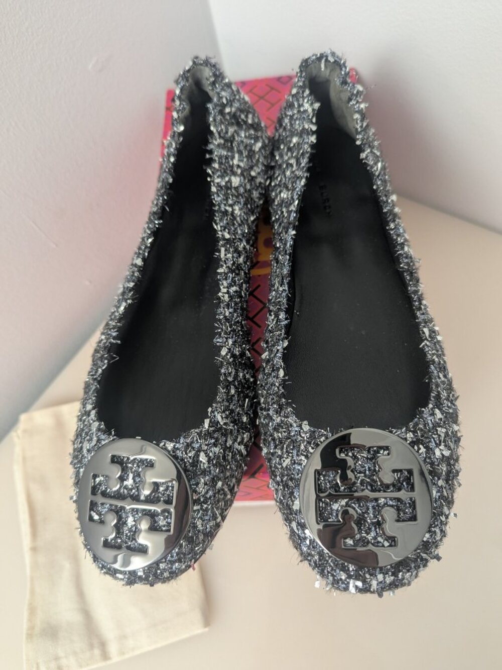Tory Burch $348 LUREX SPARKLY BLINGY Minnie Ballet Travel Flats Tweed MANY SIZES - Picture 7 of 14